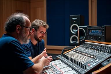 Team di Armonia Musica Srl in studio di registrazione a Milano